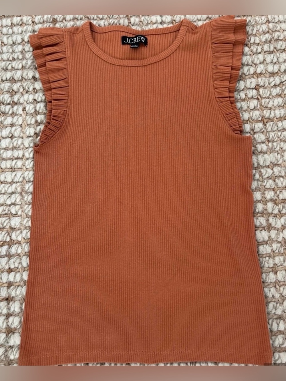 J.Crew Ribbed Ruffle Sleeve Shirt Tank Top S Small BP083 Clay Orange